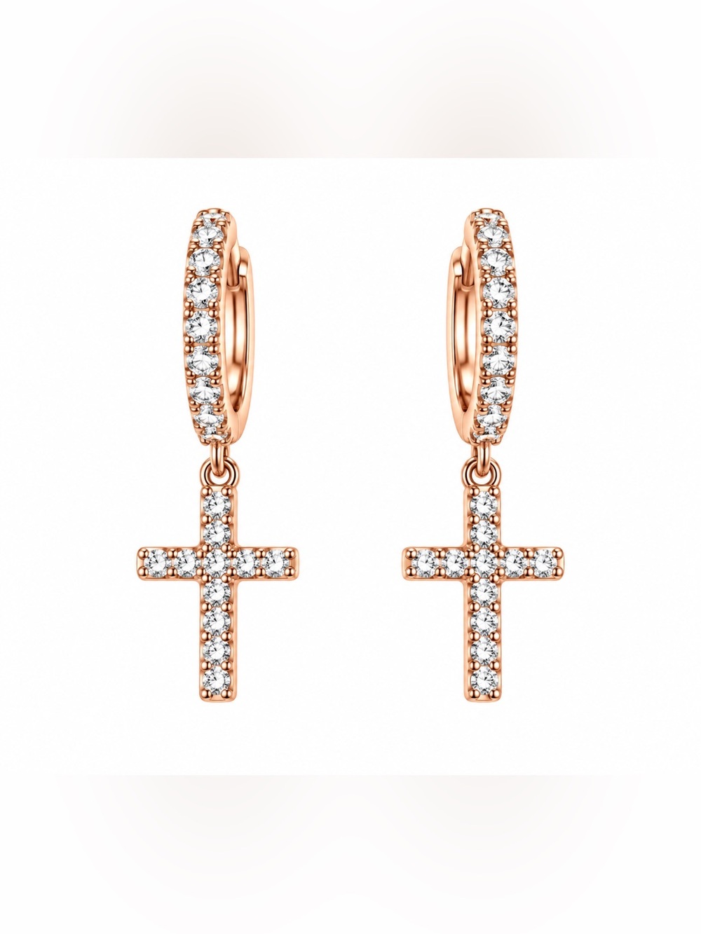 Luxury Moissanite Diamond‎ Rose Gold Cross dangle Earrings